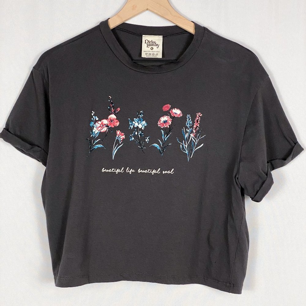 Dirtee Laundry Charcoal Flower Graphic Crop Top XL
